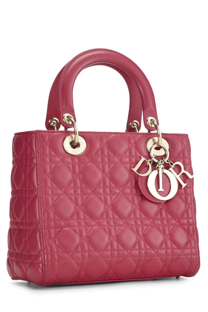 Dior, Pre-Loved Pink Cannage Piel de cordero acolchada Lady Dior Medium, Rosa