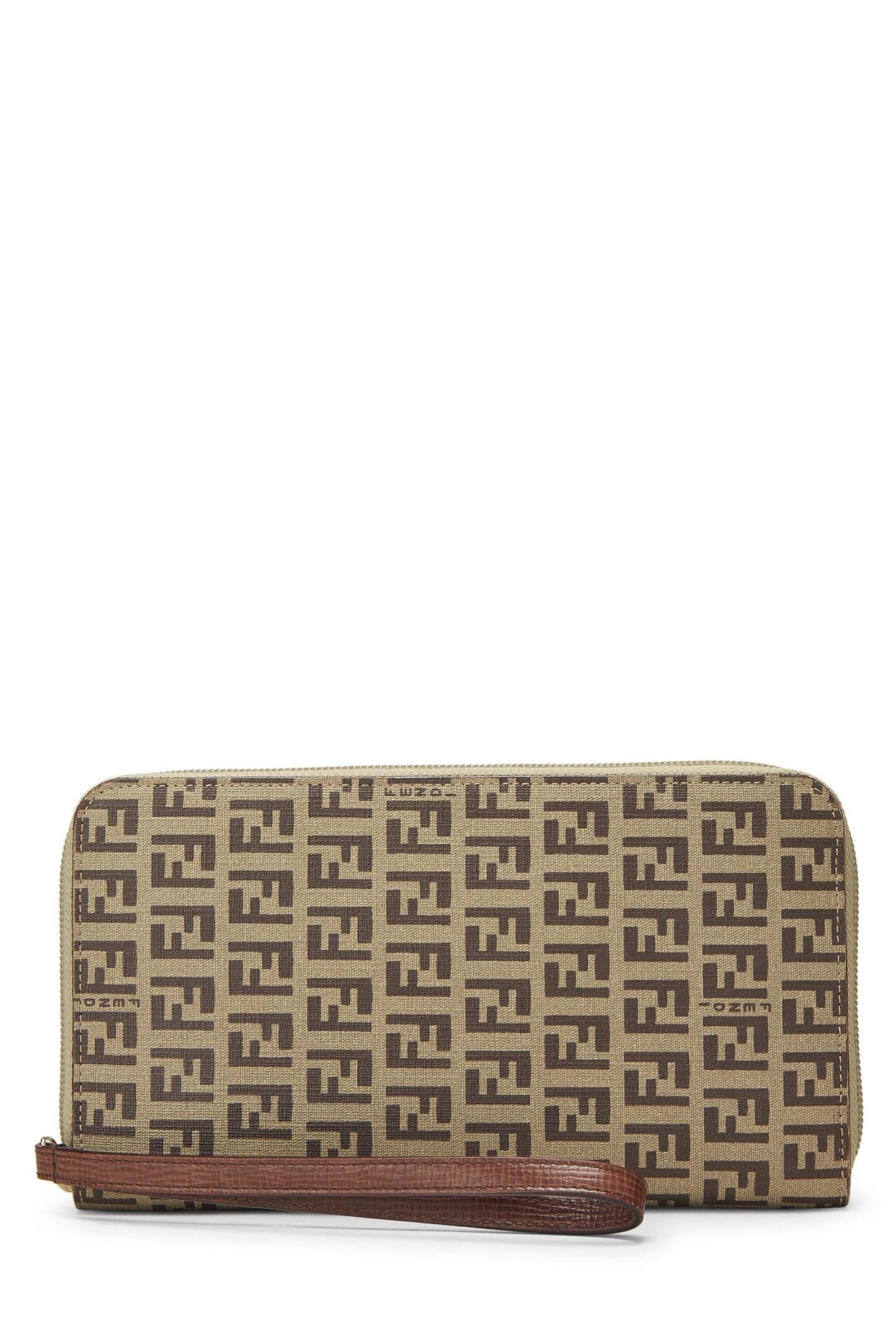 Fendi, portefeuille zippé en toile enduite marron Zucchino d'occasion, marron