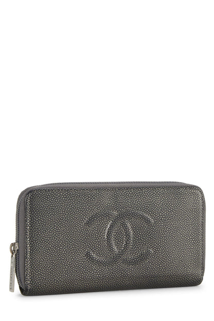 Chanel, Pre-Loved Silver Caviar Timeless 'CC' Wallet, Grey