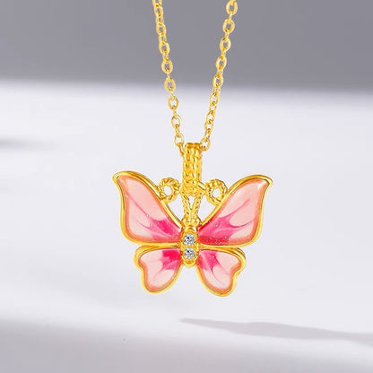 Colored Gold Non-demoulding Enamel Magic Butterfly Necklace