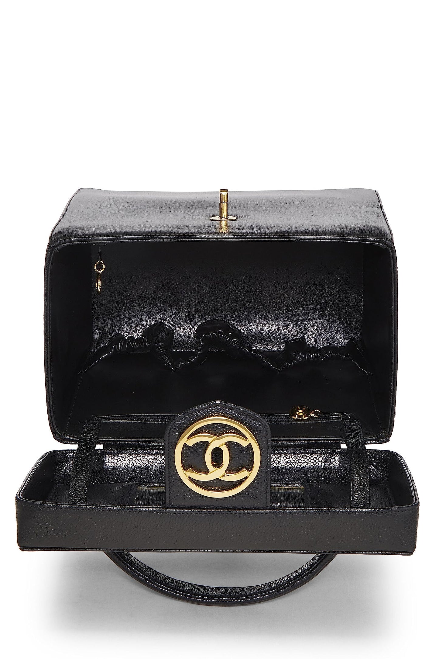 Chanel, Tocador grande Pre-Loved Black Caviar Circle 'CC', negro