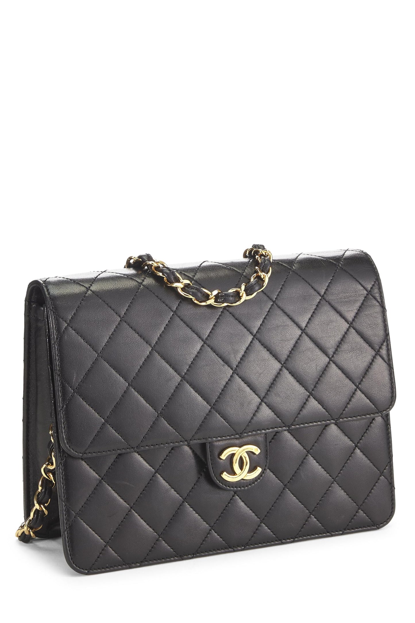 Chanel, Ex solapa pequeña de piel de cordero acolchada negra Pre-Loved, Negro