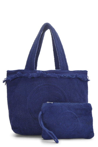 Chanel, Pre-Loved Blue Terry Cloth 'CC' Beach Tote Large, Blue