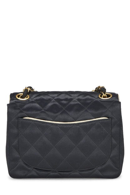 Chanel, Pre-Loved Black Quilted Satin Piped Half Flap Mini, Black