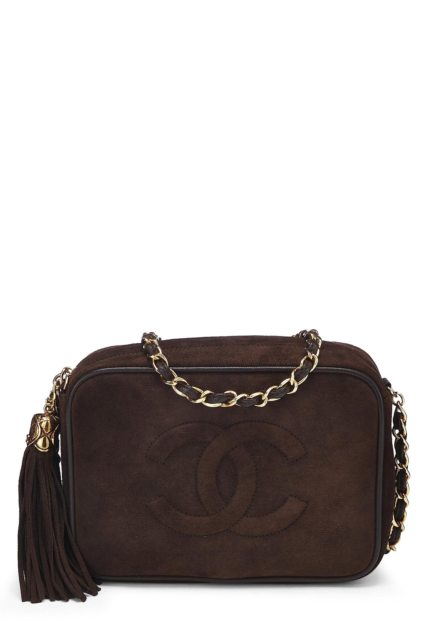 Chanel, Mini sac photo en daim marron d'occasion, marron