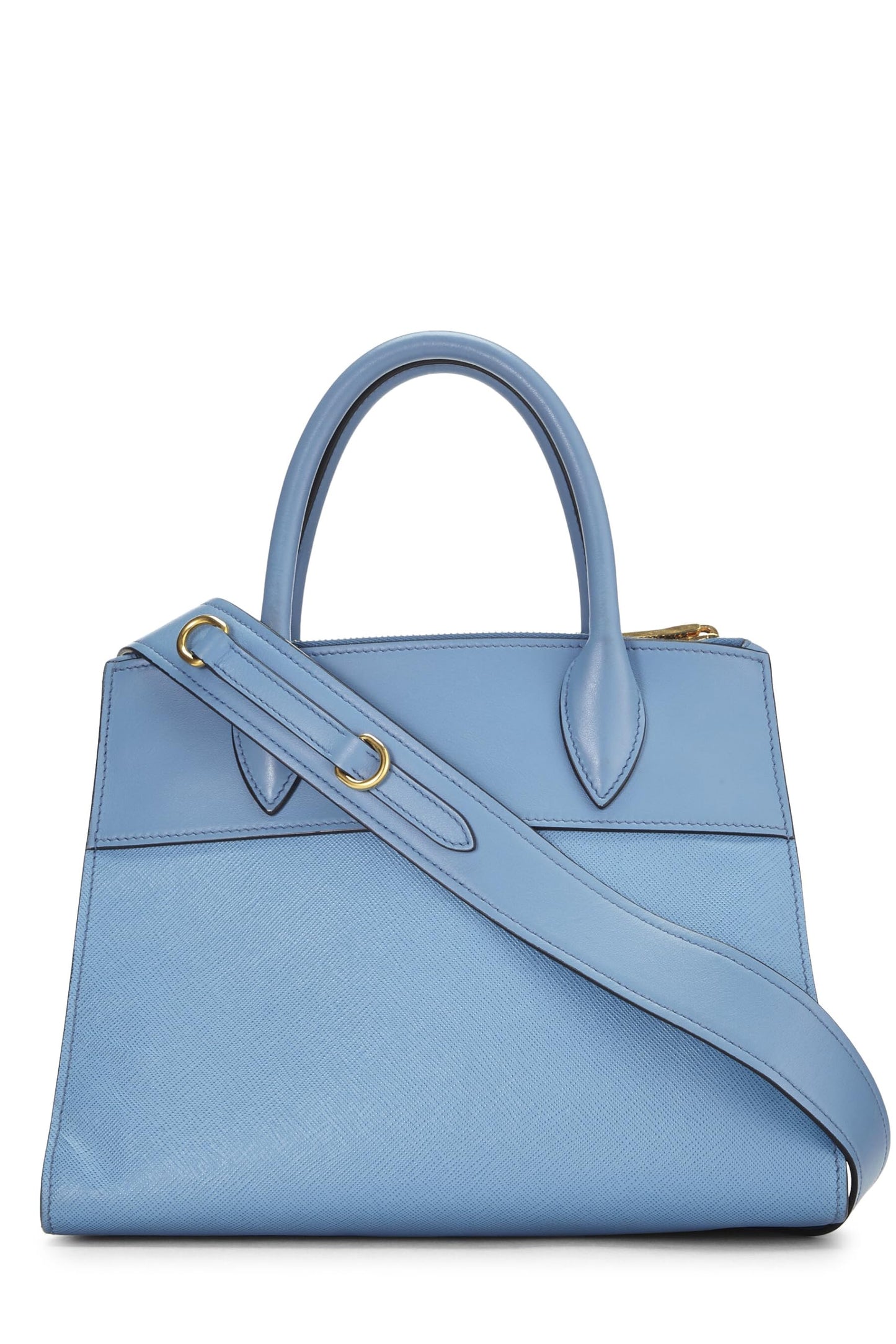 Prada, sac Paradigme en cuir Saffiano bleu d'occasion, petit modèle, bleu