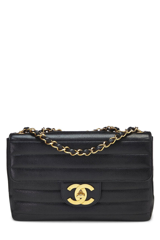 Chanel, Pre-Loved Black Horizontal Caviar Half Flap Jumbo, Black