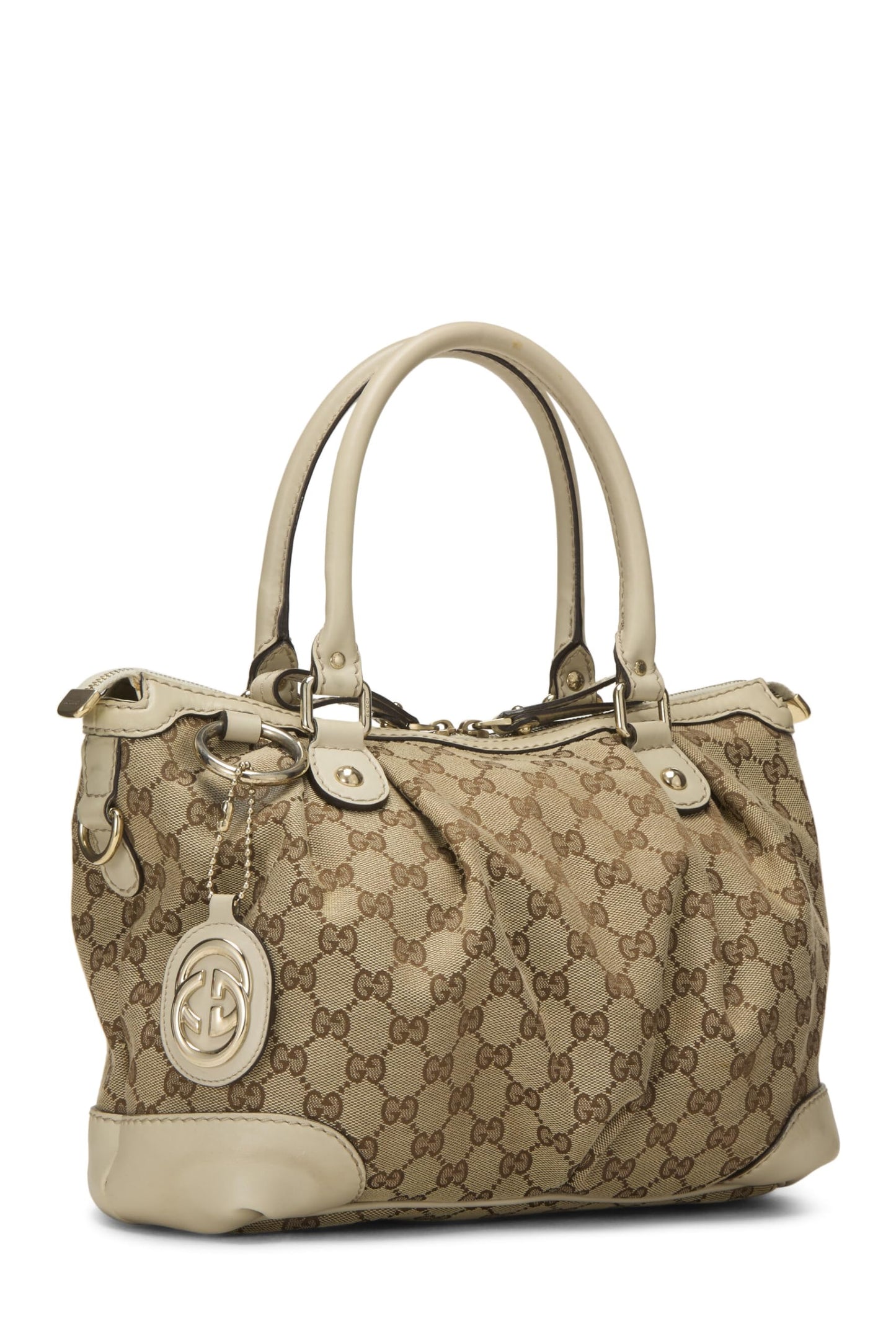 Gucci, sac à main Sukey Hobo zippé en toile GG blanche d'occasion, grand modèle, blanc