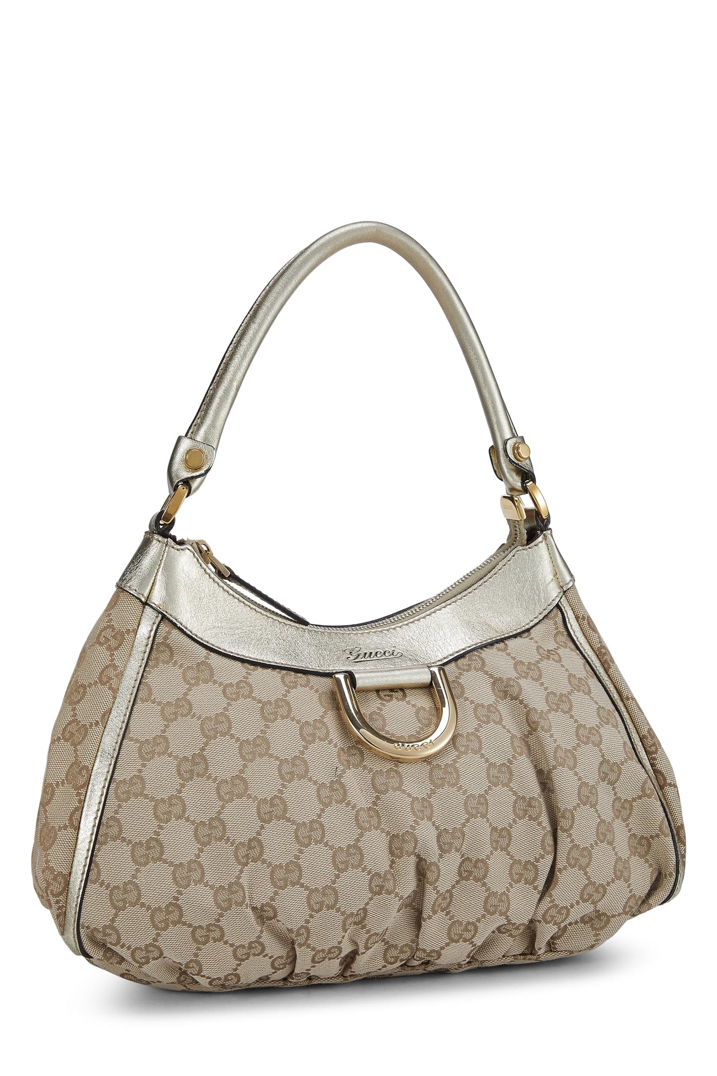 Gucci, Bolso de hombro Abbey pequeño con anilla en D de lona GG original dorado Pre-Loved, Dorado