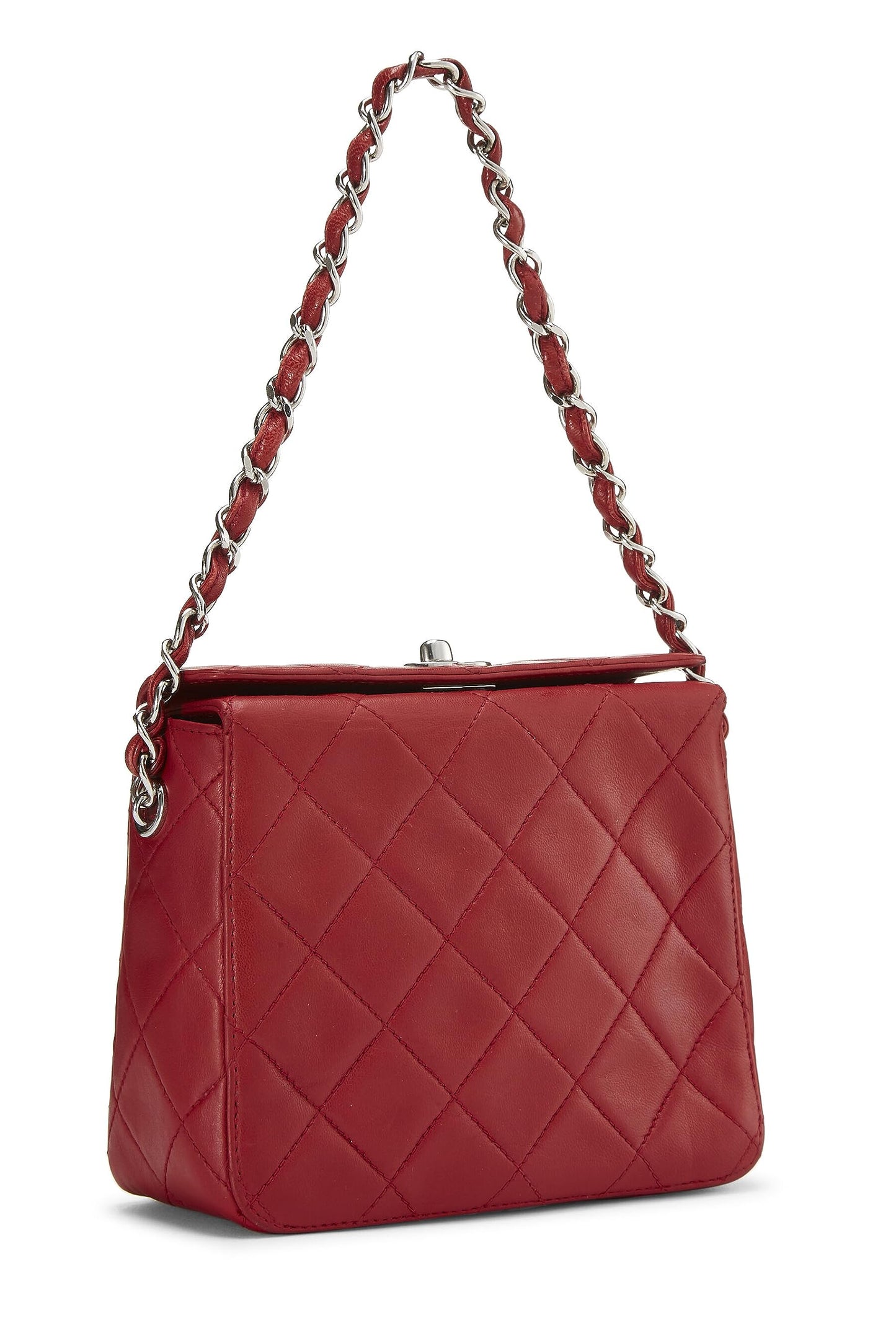 Chanel, Mini sac à main en cuir d'agneau matelassé rouge d'occasion, rouge