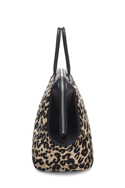 Louis Vuitton, Bolso tote norte-sur con tapiz de chenilla de leopardo color canela y negro Pre-Loved, Negro