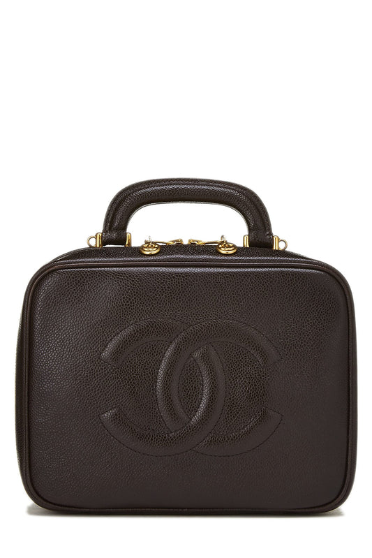 Chanel, Vanity Lunch Box Caviar marron d'occasion, marron