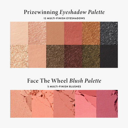 LAURA GELLER NEW YORK Kit de palette pour les yeux et les joues Wheel fo Fortune - Palette de fards à paupières Prizewinnig Eyes + Palette de fards à joues Face the Day + Pinceau à double extrémité