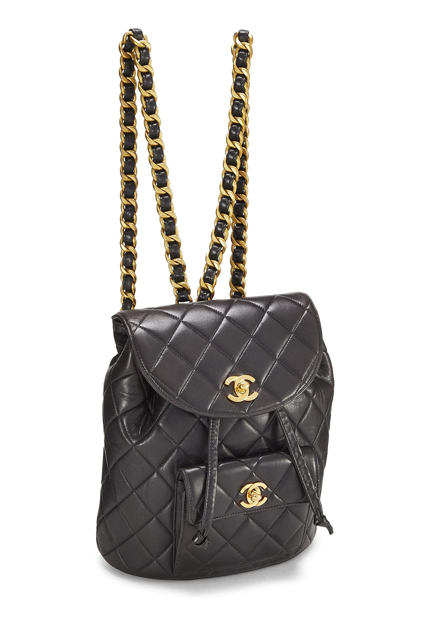 Chanel, Mochila clásica mediana de piel de cordero acolchada negra Pre-Loved, Negro