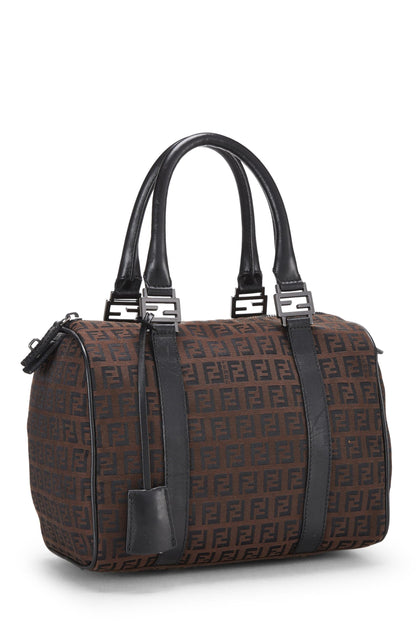 Fendi, sac Boston Mini en toile Zucchino marron et noir d'occasion, marron