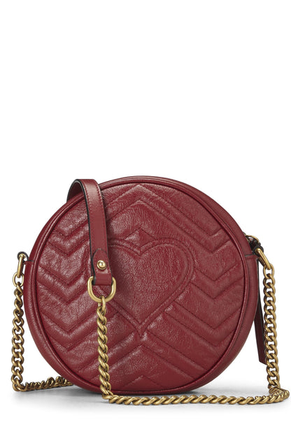 Gucci, Mini sac à bandoulière rond GG Marmont en cuir rouge d'occasion, rouge