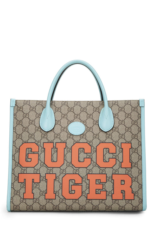 Gucci, Bolso tote GG Tigers entrelazado de lona azul GG Supreme Pre-Loved, Azul