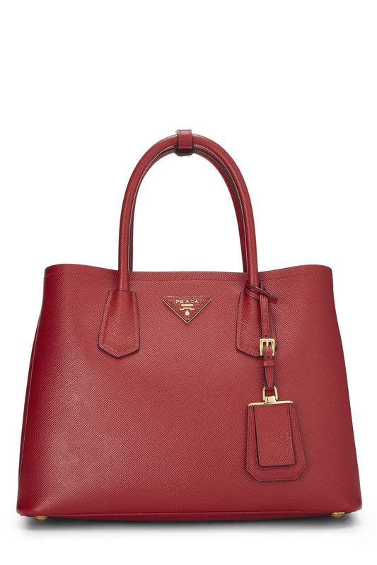 Prada, Bolso doble Saffiano rojo Pre-Loved mediano, Rojo