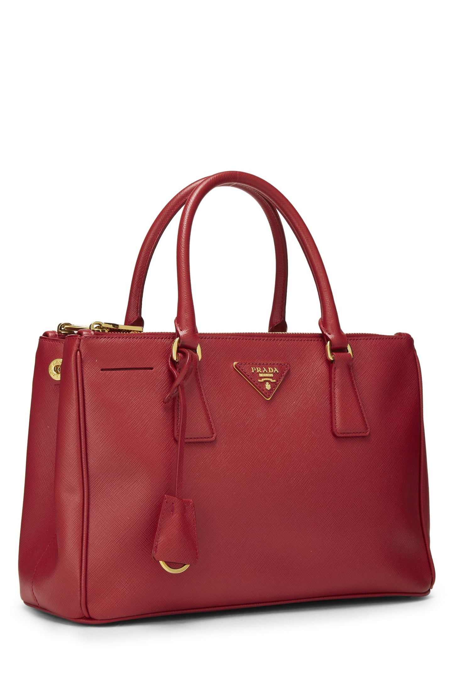 Prada, petit sac fourre-tout exécutif en saffiano rouge d'occasion, rouge