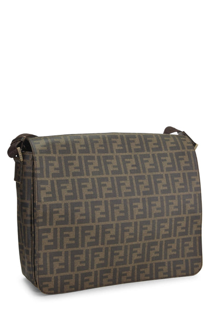 Fendi, sac messager en toile enduite marron Zucca, grand modèle, d'occasion, marron