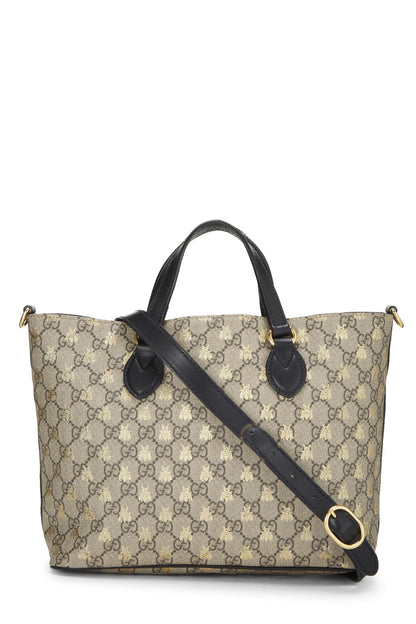 Gucci, petit sac fourre-tout en toile noire GG Supreme Bee d'occasion, noir