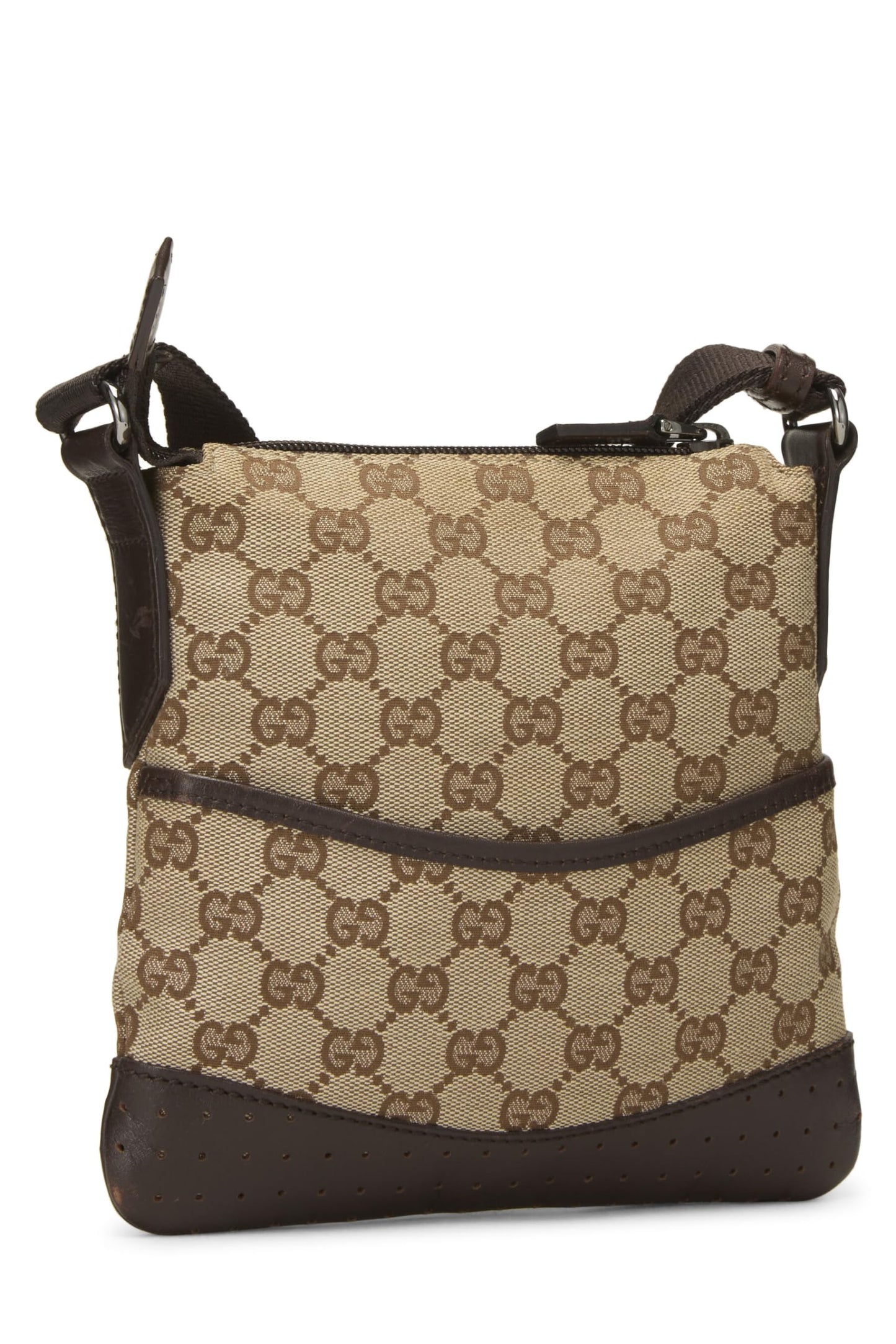 Gucci, Pre-Loved Original GG Canvas Perforated Messenger Small, Brown