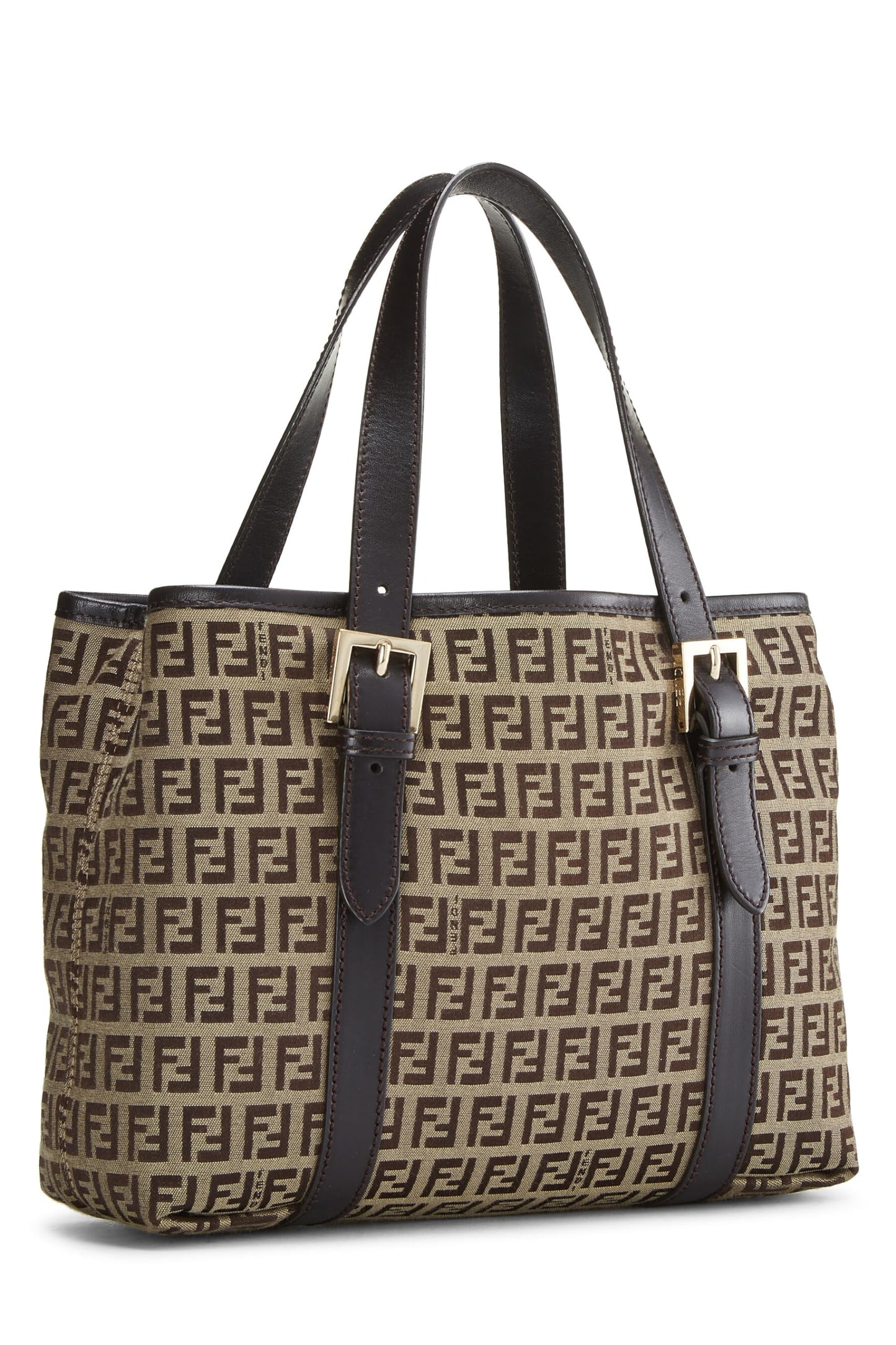 Fendi, sac à main en toile marron Zucchino, petit modèle, d'occasion, marron