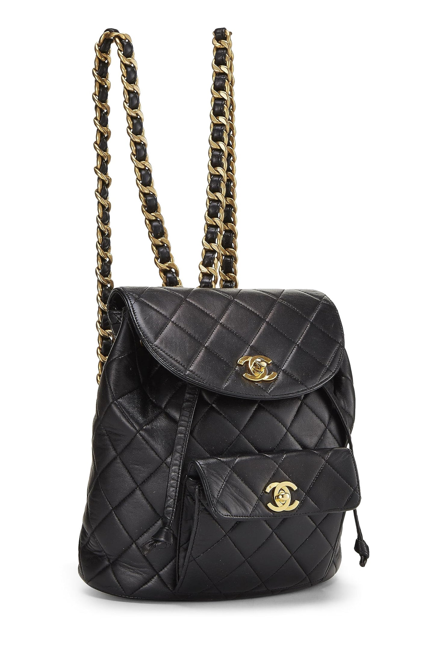 Chanel, Mochila clásica mediana 'CC' de piel de cordero acolchada negra Pre-Loved, Negro