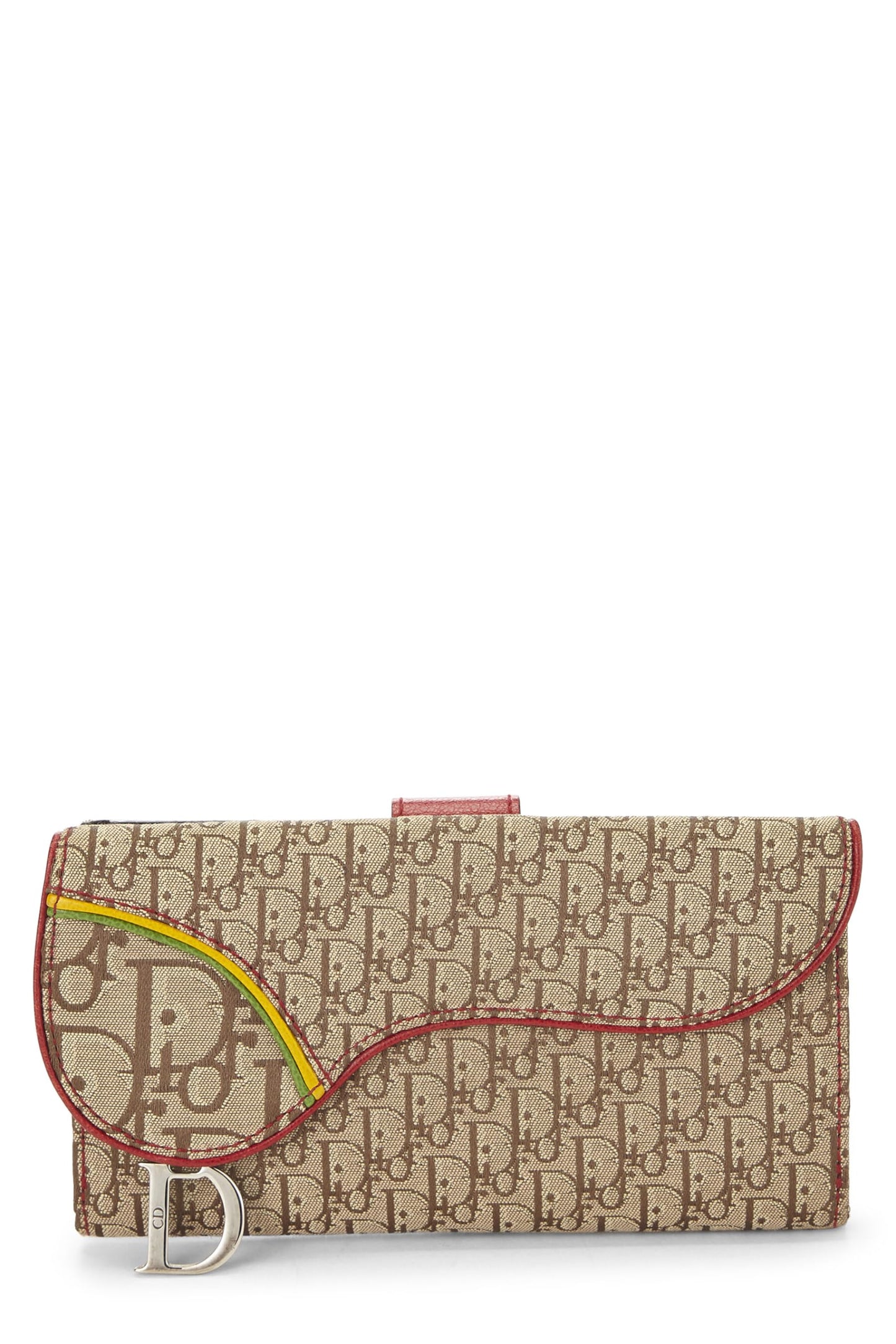 Dior, Portefeuille Rasta Saddle en toile beige Trotter d'occasion, marron