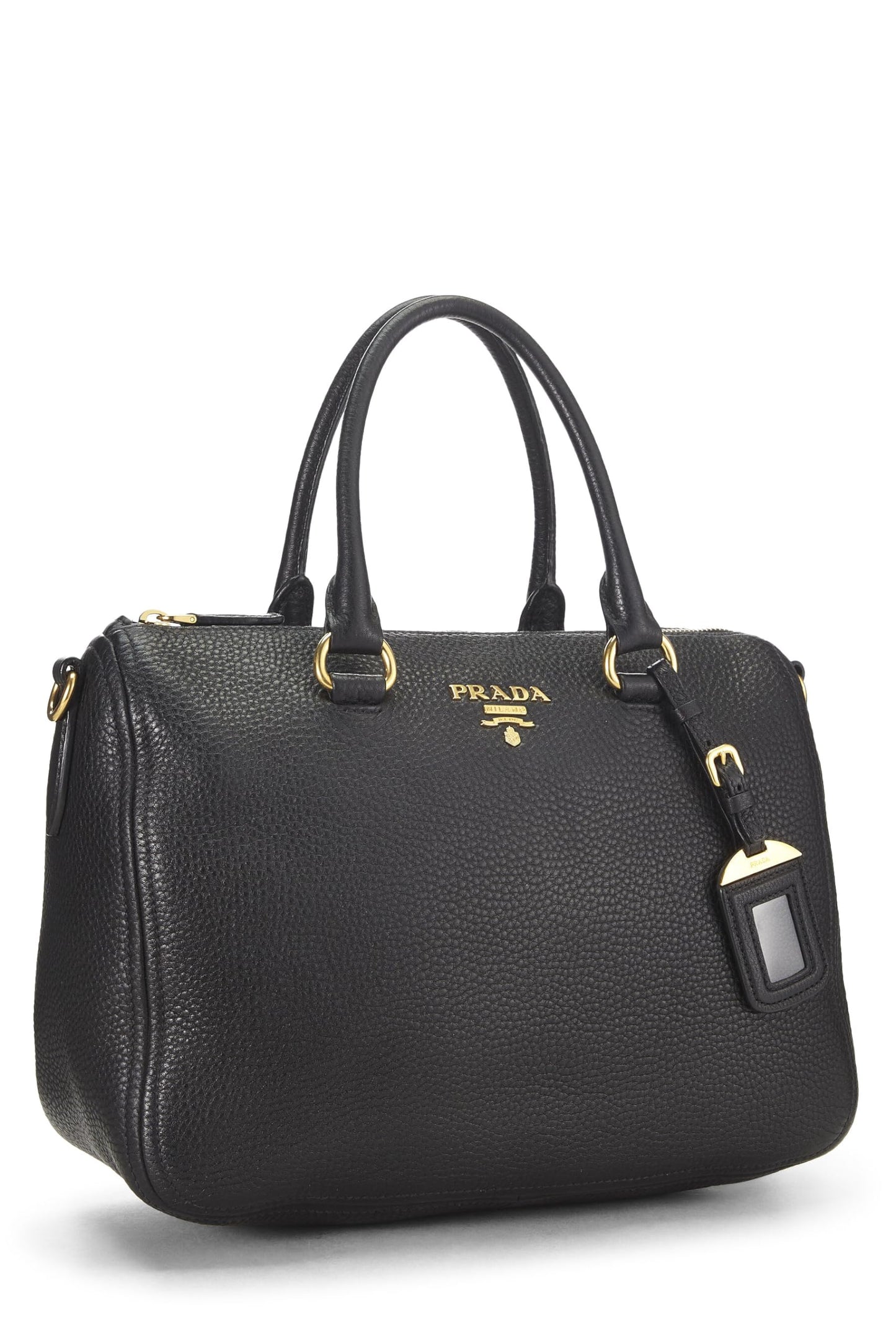 Prada, Pre-Loved Black Vitello Daino Convertible Boston Bag, Black