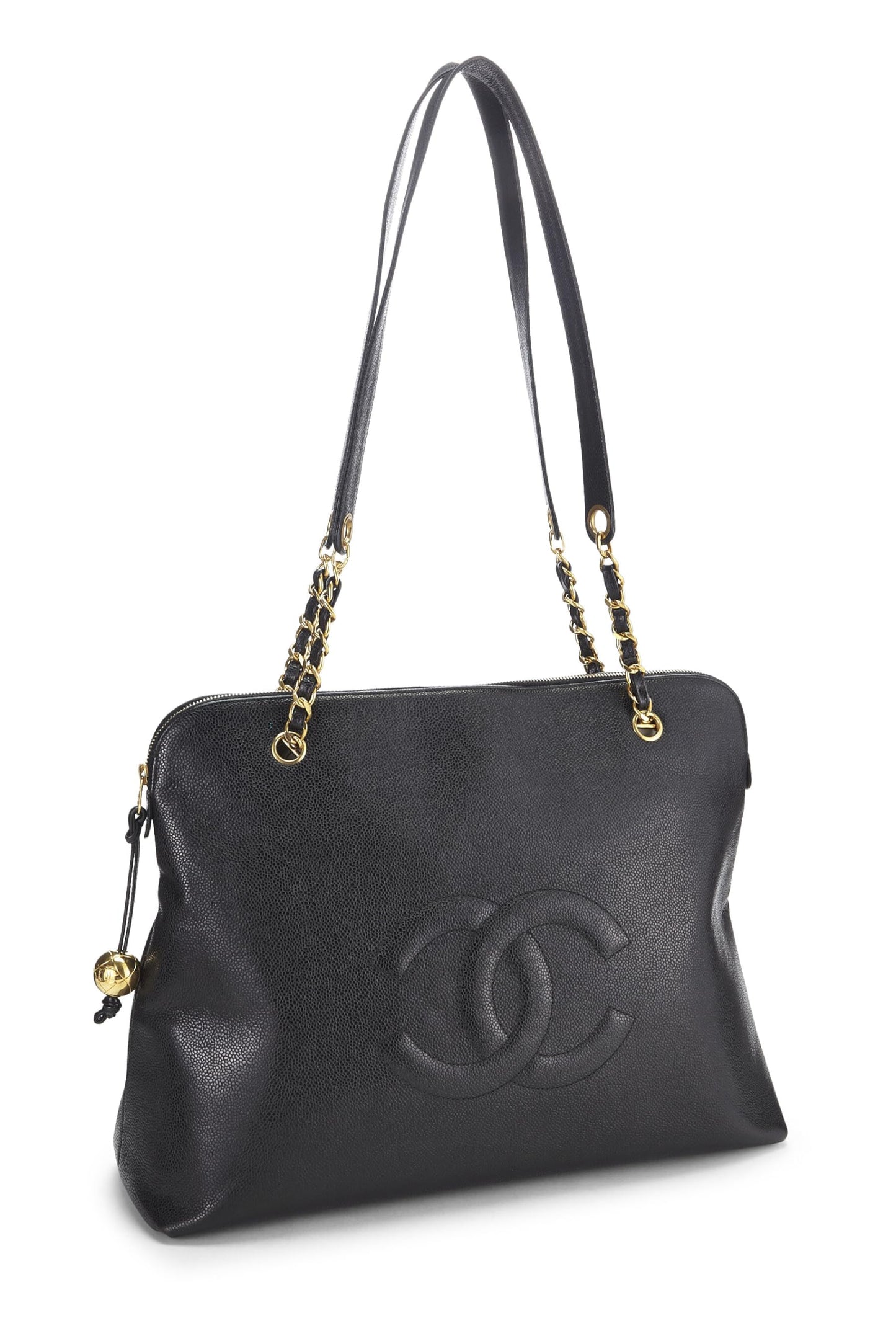 Chanel, grand sac fourre-tout zippé Black Caviar d'occasion, noir