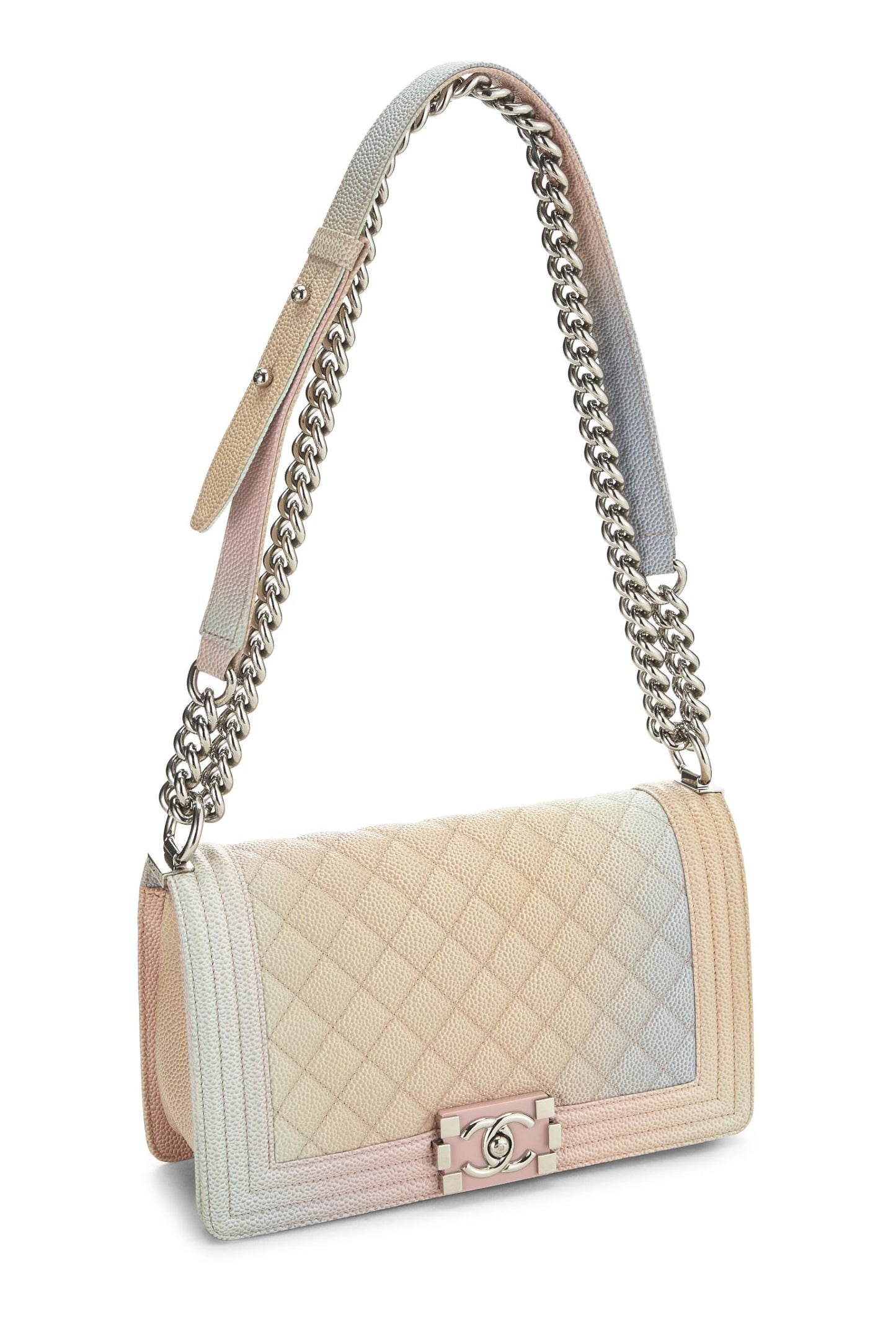 Chanel, Sac Boy matelassé Rainbow Caviar Medium d'occasion, multicolore