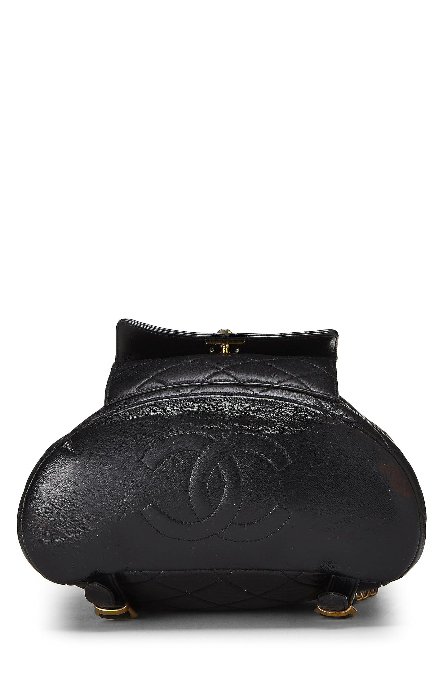 Chanel, sac à dos classique « CC » en cuir d'agneau matelassé noir d'occasion, petit modèle, noir