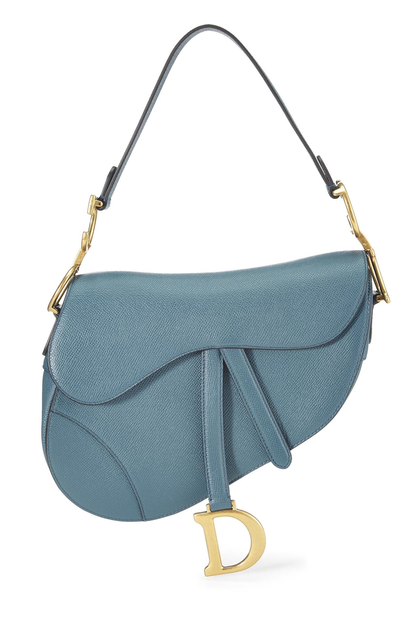 Dior, Pre-Loved Blue Grained Calfskin Saddle Bag, Blue