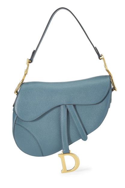 Dior, Sac Saddle en cuir de veau grainé bleu d'occasion, bleu