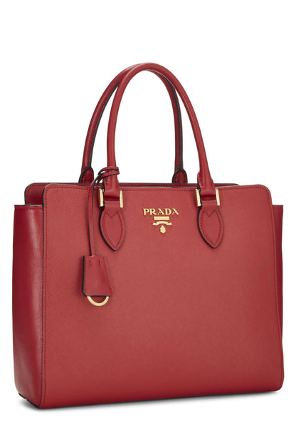 Prada, sac à main convertible en cuir Saffiano rouge d'occasion, petit modèle, rouge