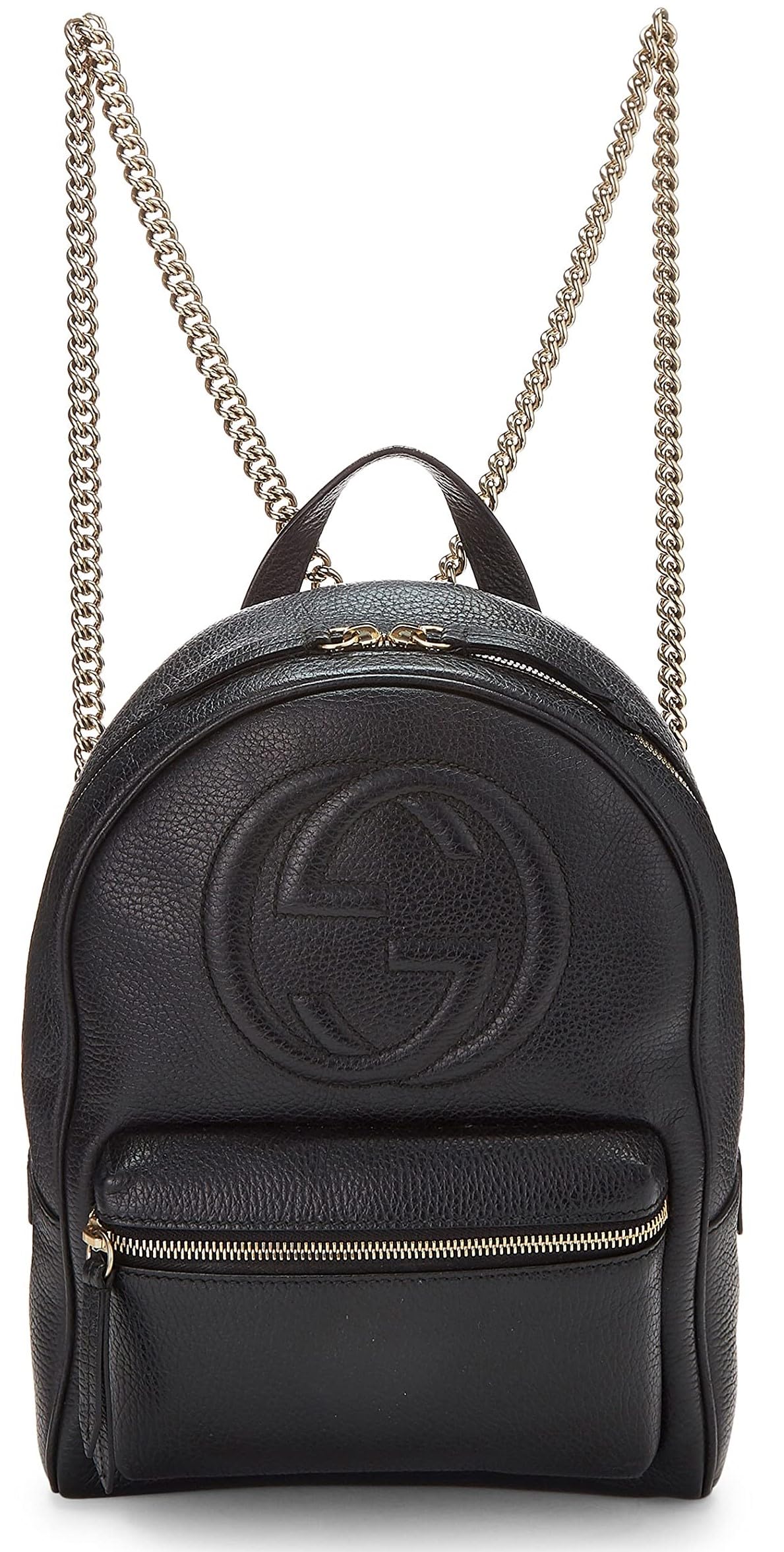 Gucci, Pre-Loved Black Leather Soho Chain Backpack, Black