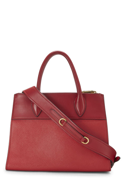 Prada, sac à bandoulière Paradigme City en cuir Saffiano rouge d'occasion, taille moyenne, rouge