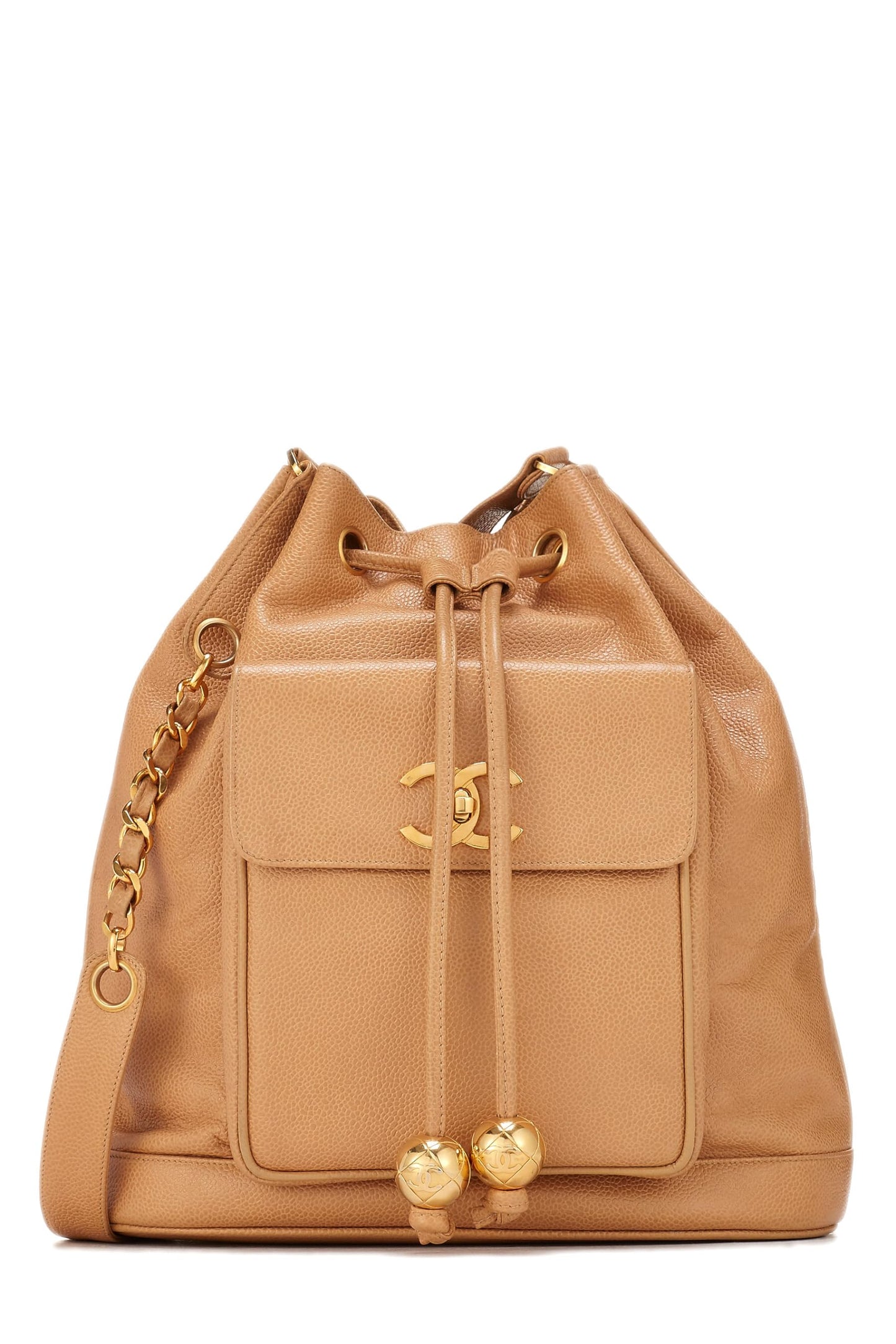 Chanel, sac seau caviar beige d'occasion, grand modèle, beige