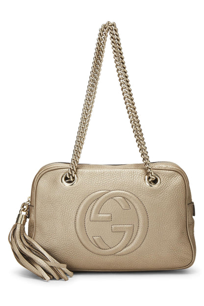 Gucci, Pre-Loved Metallic Gold Grained Leather Soho Chain Shoulder Bag, Gold