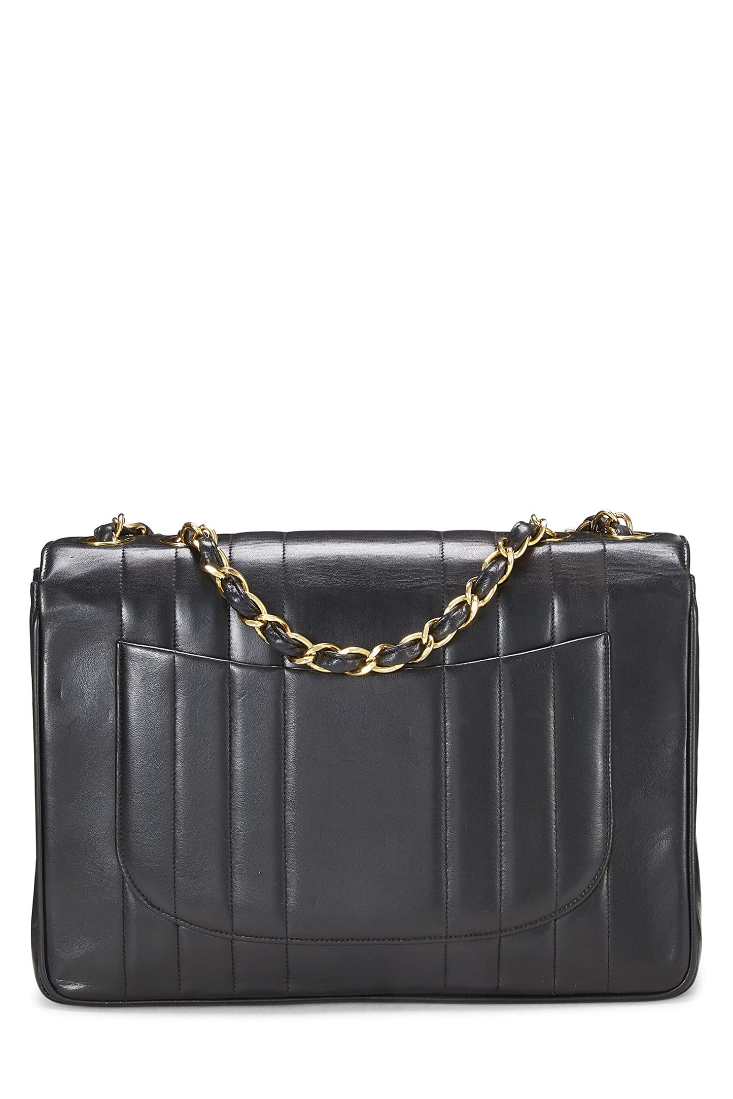 Chanel, Jumbo demi-rabat vertical en cuir d'agneau noir d'occasion, noir