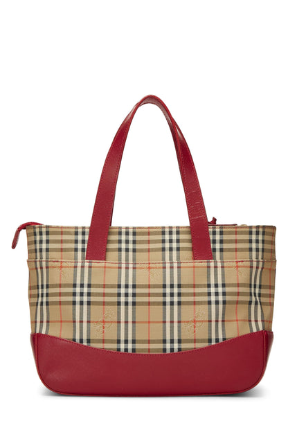 Burberry, sac à main Haymarket en toile rouge d'occasion, petit modèle, rouge