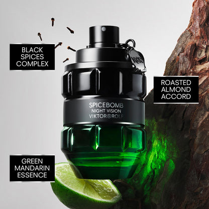 Viktor&amp;Rolf - Spicebomb Nightvision Eau de Toilette Spring Gift Set - Amaderado y picante - Colonia para hombres - Con notas de cítricos y tabaco - Tamaño completo, 3 fl oz y tamaño de viaje, 0.68 fl oz