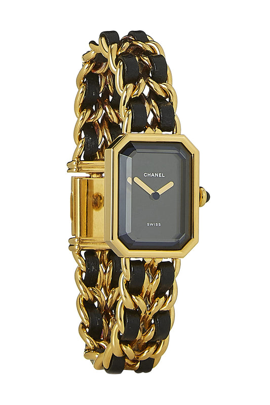 Chanel, Pre-Loved Black & Gold Premiere Watch Medium, Black