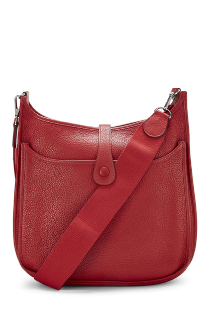 Hermès, Pre-Loved Vermillion Clemence Evelyne III GM, Red