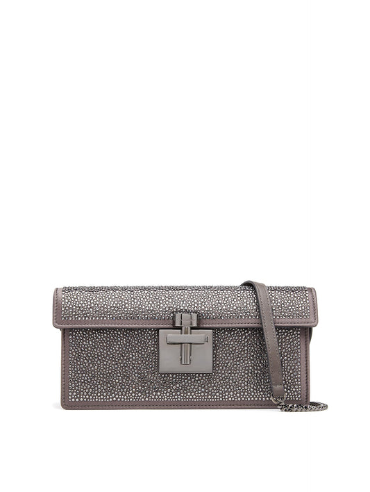 Oscar de la Renta, Pave Crystal Alibi Clutch, Smoke/Gunmetal