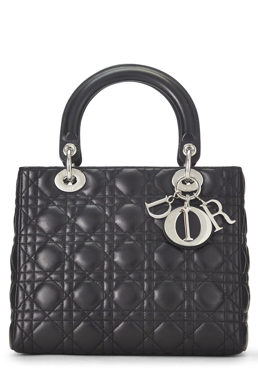 Dior, Lady Dior Medium en cuir d'agneau matelassé Cannage noir d'occasion, noir