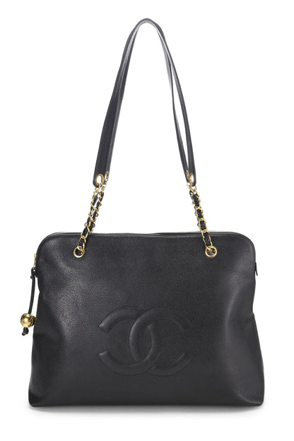 Chanel, grand sac fourre-tout zippé Black Caviar d'occasion, noir