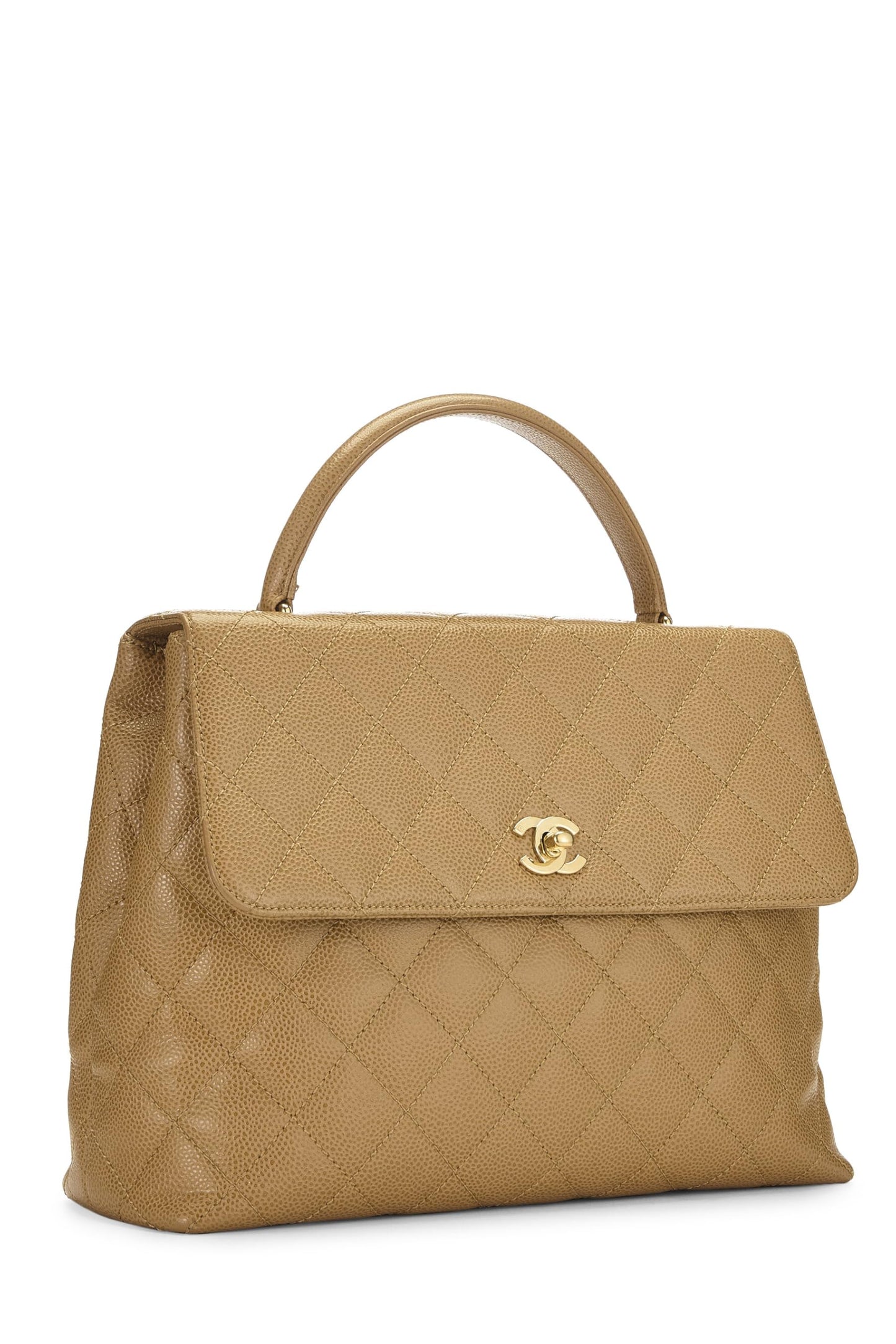 Chanel, Kelly de caviar acolchada beige Pre-Loved, Beige