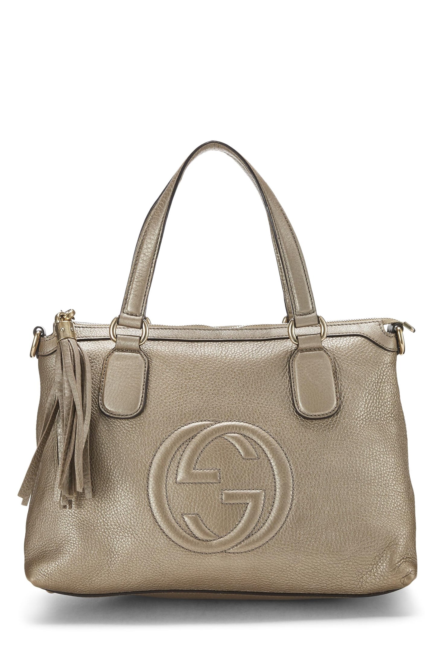 Gucci, Bolso tote Soho con asa superior de cuero granulado dorado Pre-Loved, Dorado